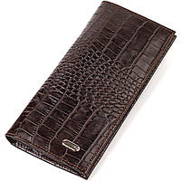 Мужской вертикальный бумажник из натуральной кожи с тиснением под крокодила CANPELLINI 21900 Коричневый