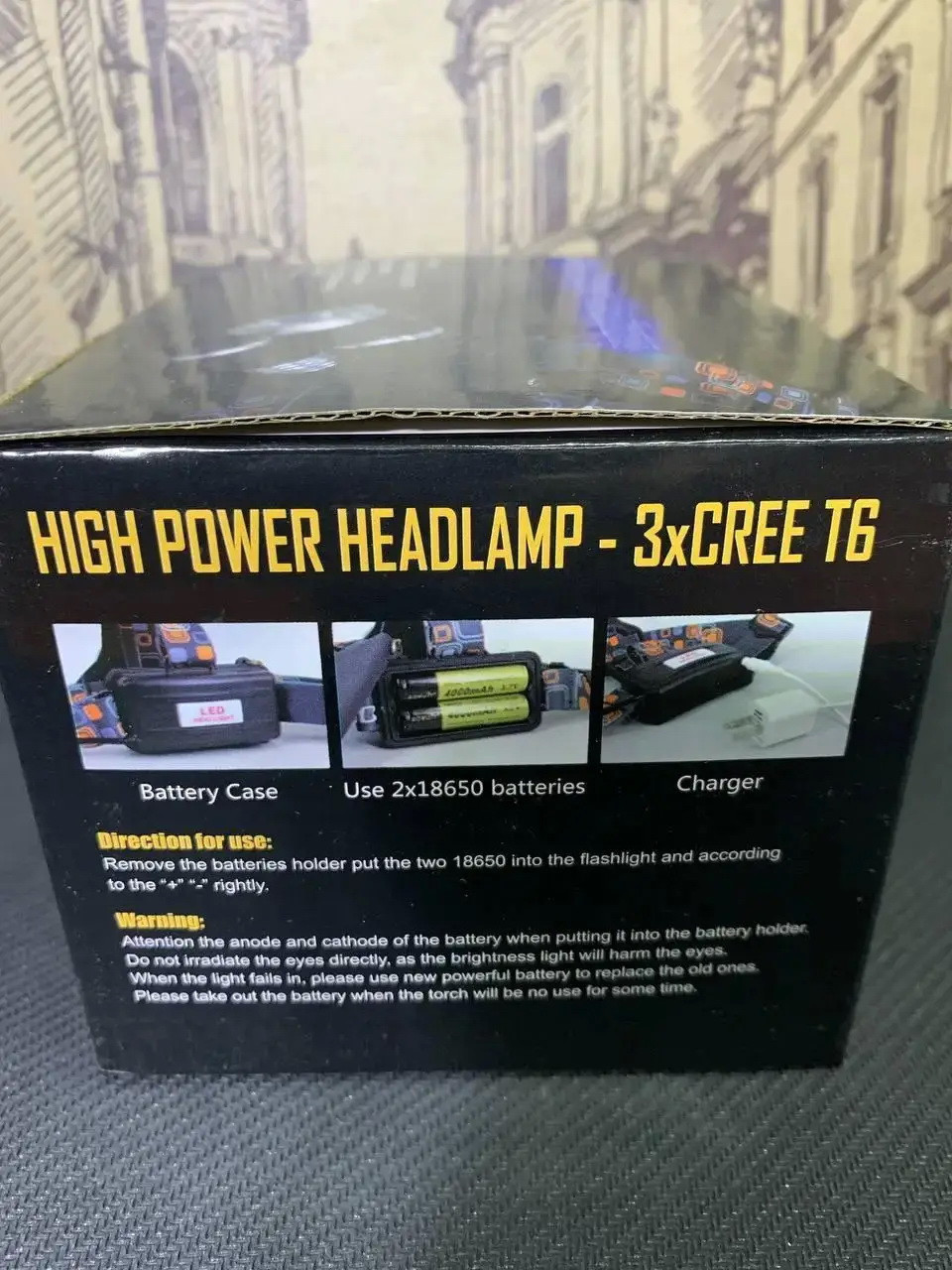 Фонарик налобный High Power HeadLamp 3xCree T6 с 3 диодами на аккумуляторах + зарядка 12В на micro USB - фото 9 - id-p2082004405