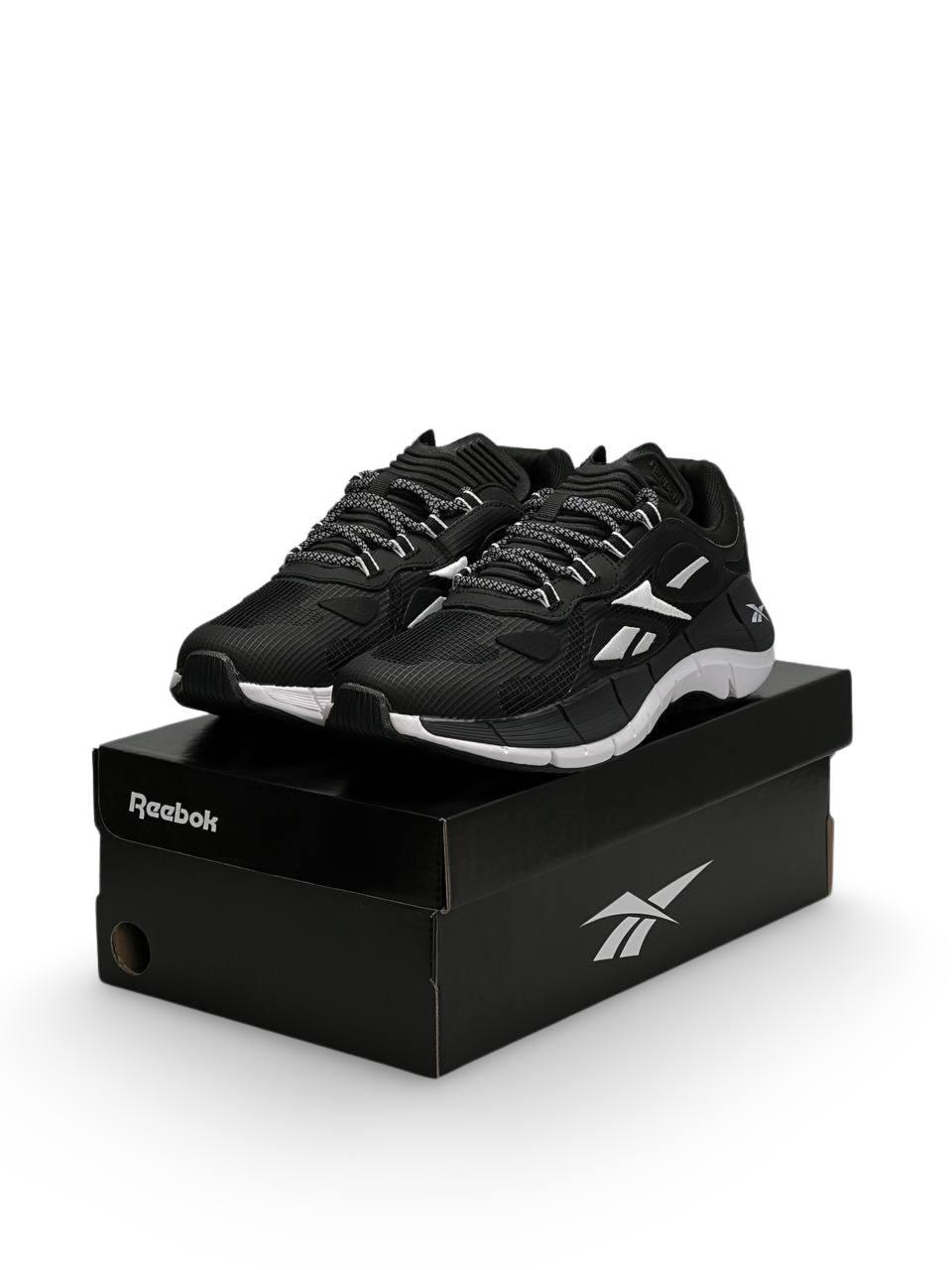 Чоловічі кросівки Reebok Zig Kinetica || Black White (Чорні) Взуття Рібок Зиг Кинетика текстиль нейлон демісезон
