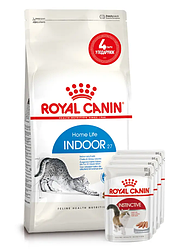 Акція! Корм Royal Canin Indoor (Роял Канін для кішок що живуть в приміщенні), 2кг + 4 паучі у подарунок!