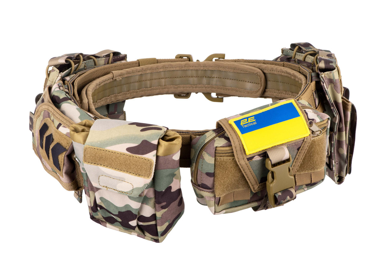 Тактичний ремінь пасок з 5 підсумками камуфляж Розвантажувальний ремінь з Застібкою Fastex та стропами MOLLE