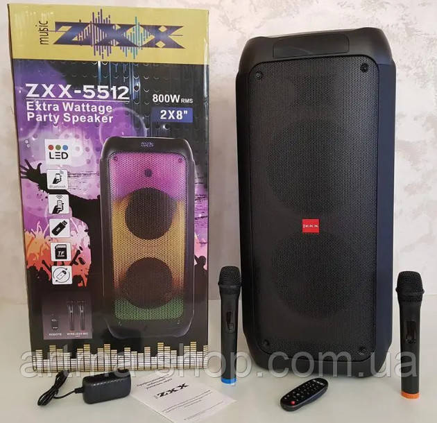 Автономна акустична система ZXX-5512 (USB/SD/FM/BT/2MIC/ДУ) 60Вт 8" 71х33х32см