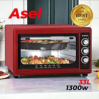Духовка електрична ASEL 33л з двома деками Електропіч 1300Вт Електродуховка з таймером червона