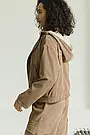 Вельветова куртка жіноча коричнева коротка з капюшоном на блискавці та кнопках на підкладці демісезонна, фото 5