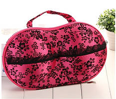 Органайзер - сумочка для бюстгальтерів із сіточкою темно-рожевий в квітах