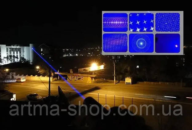 Потужна лазерна указка цілевказівник Ліхтар лазер синій YX-B008, 5 насадок 50000mW, SP2, гарної якості