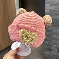 Детская демисезонная шапка для девочки, розовая шапочка для малышей и новорожденных