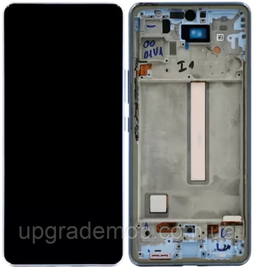 Дисплей модуль тачскрин Samsung A536 Galaxy A53 5G чорний TFT без функції відбитка пальця з рамкою синього