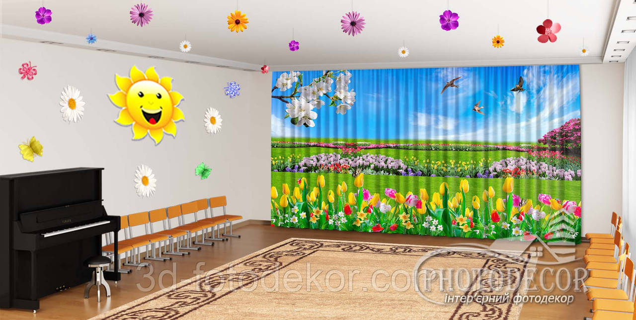 Фото Штори Поле з тюльпанами, висота - 3,0м, ширина - 4,0м, тасьма, габардин