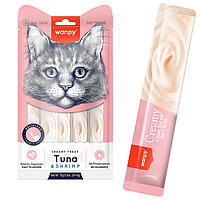 Wanpy Creamy Lickable Treats Tuna & Shrimp ВАНПИ ТУНЕЦ С КРЕВЕТКАМИ редкое лакомство для кошек- 5 стик по 14г