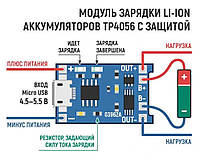 DC-DC плата заряда АКБ 18650 TP4056 (1А / 4,2В / Мікро ЮСБ) + ЗАЩИТА