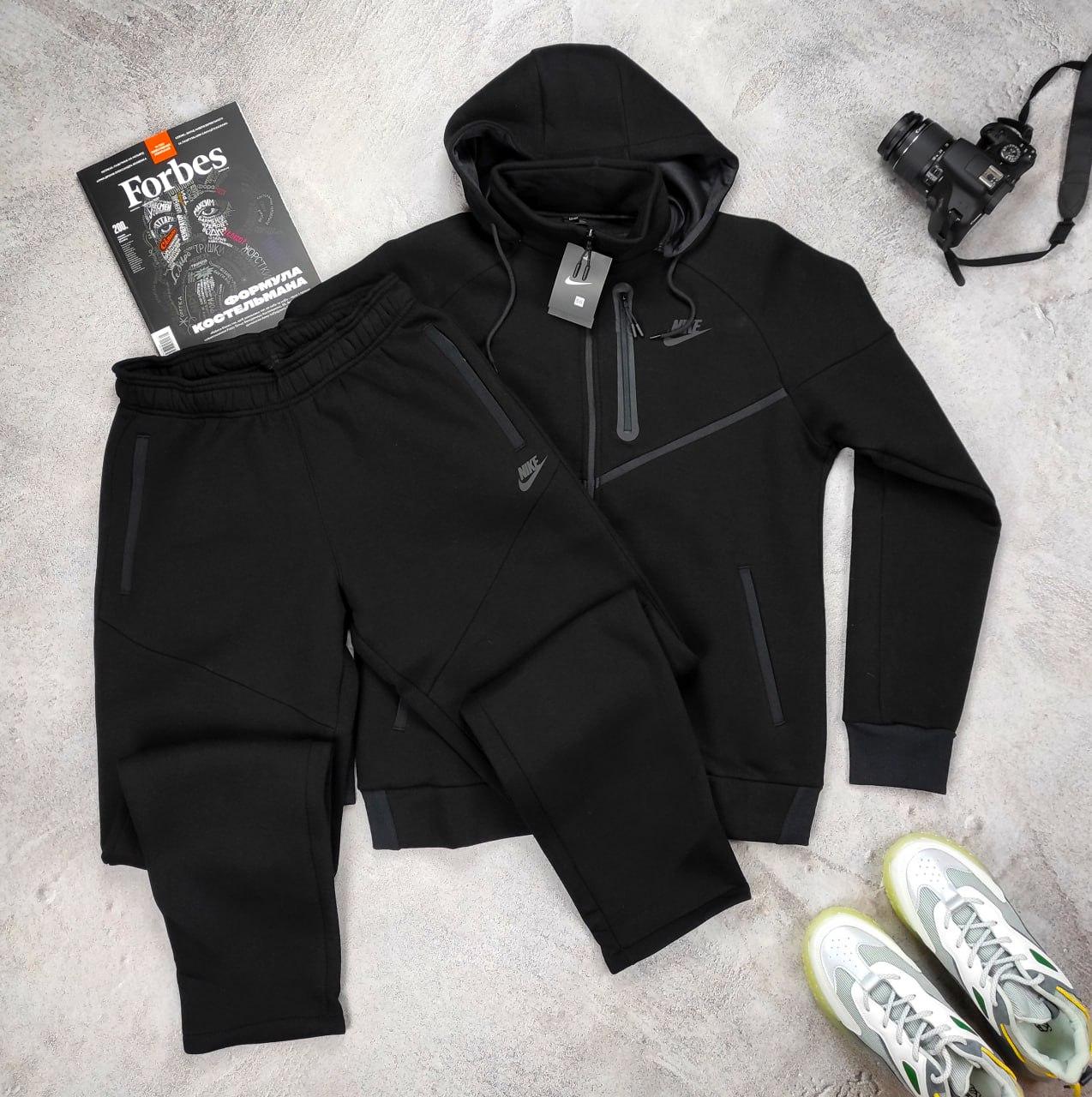 Зимовий спортивний костюм чоловічий Nike (Найк) чорний батал Комплект з начісом Штани великого розміру