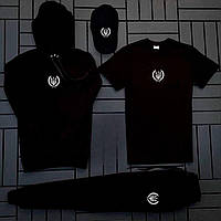Мужской комплект Худи черный + черные штаны + черная футболка + черная кепка лого Герб-Колос