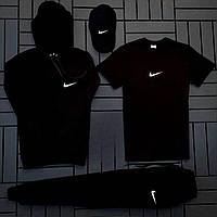 Мужской комплект Худи Черный + черные штаны + черная футболка + черная кепка