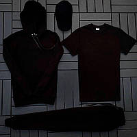 Мужской комплект Худи черный + штаны + черная футболка + черная кепка