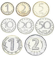 Болгария набор из 8 монет 1999-2015 UNC 1, 2, 5, 10, 20, 50 стотинок, 1, 2 лева