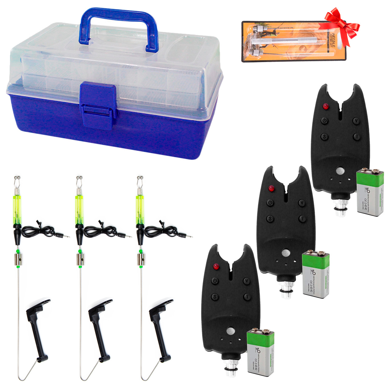 Комплект сигналізаторів Caiman та свінгерів + ящик на 2 полички