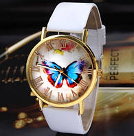 Часы женские наручные с бабочкой белые "Wr"
