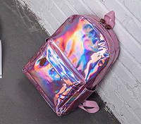 Детский лаковый голограммный рюкзак, блестящий отражающий рюкзачок для девочек розовый серебристый синий "Wr"