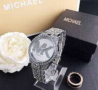 Женские часы Michael Kors качественные . Брендовые наручные часы с камнями золотистые серебристые Серебро "Wr"