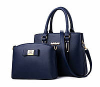 Набор женская сумка + мини сумочка клатч. Комплект 2 в 1 большая и маленькая сумка на плечо. Синий "Wr"
