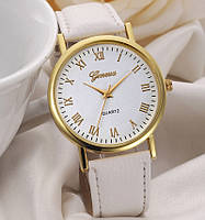 Кожаные женские часы Женева белые "Wr"