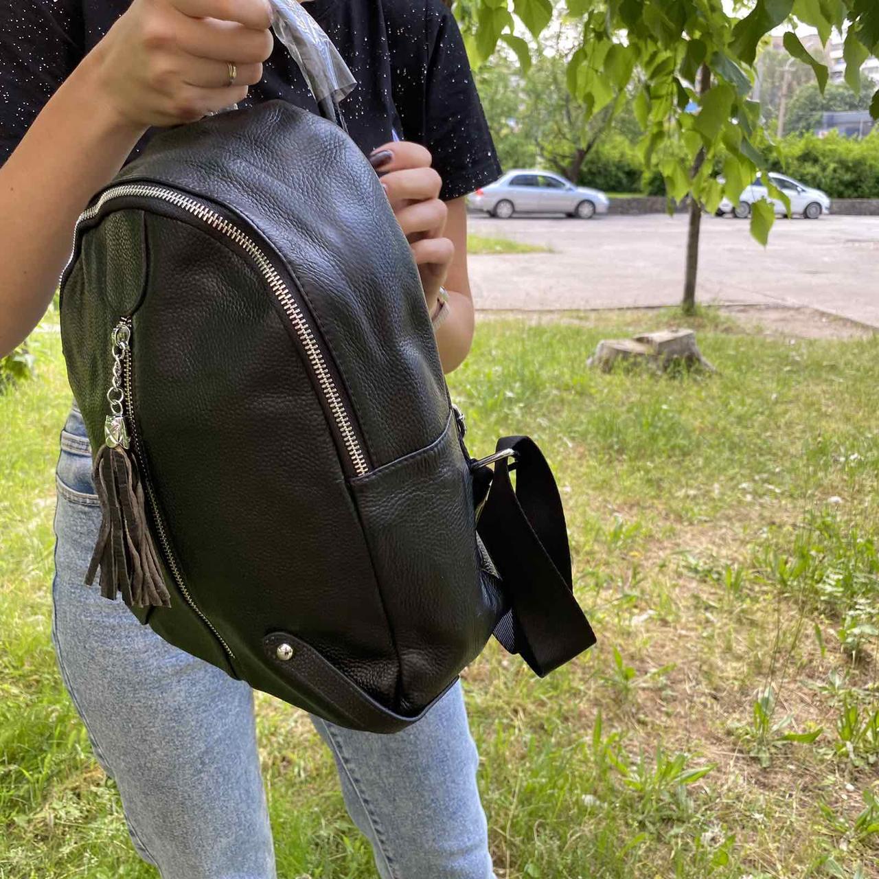 Женский кожаный мини рюкзак городской прогулочный рюкзачок из натуральной кожи мини-рюкзак черный "Wr" - фото 2 - id-p2082388855