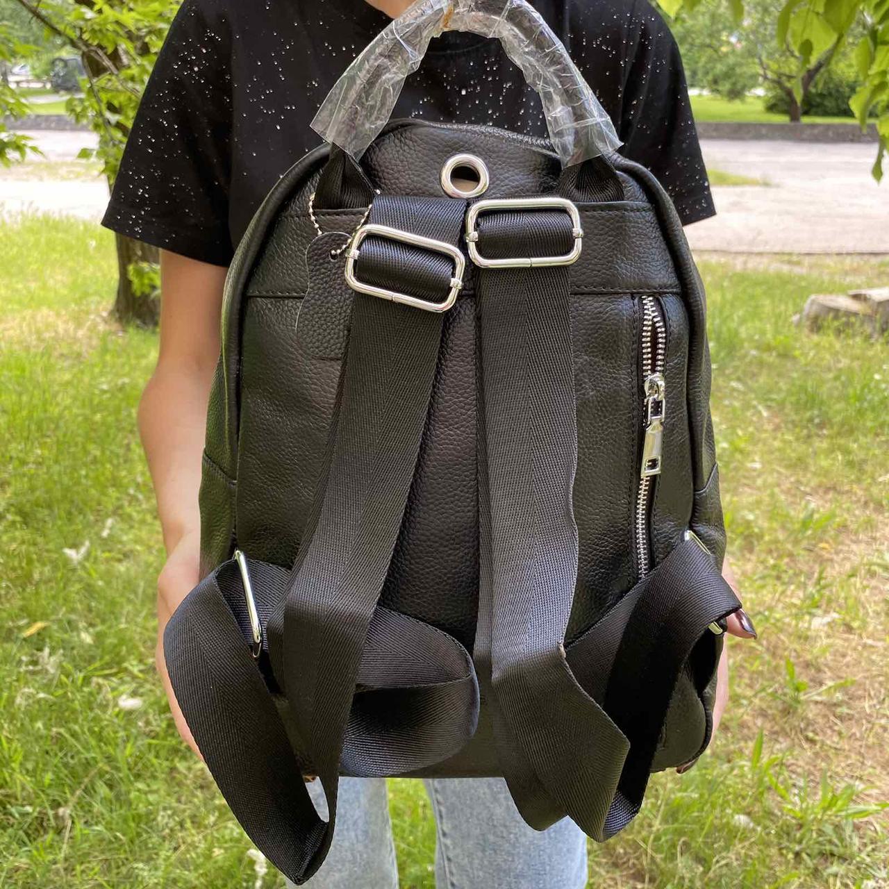 Женский кожаный мини рюкзак городской прогулочный рюкзачок из натуральной кожи мини-рюкзак черный "Wr" - фото 3 - id-p2082388855