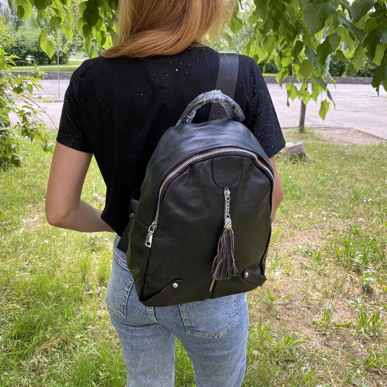 Женский кожаный мини рюкзак городской прогулочный рюкзачок из натуральной кожи мини-рюкзак черный "Wr" - фото 4 - id-p2082388855