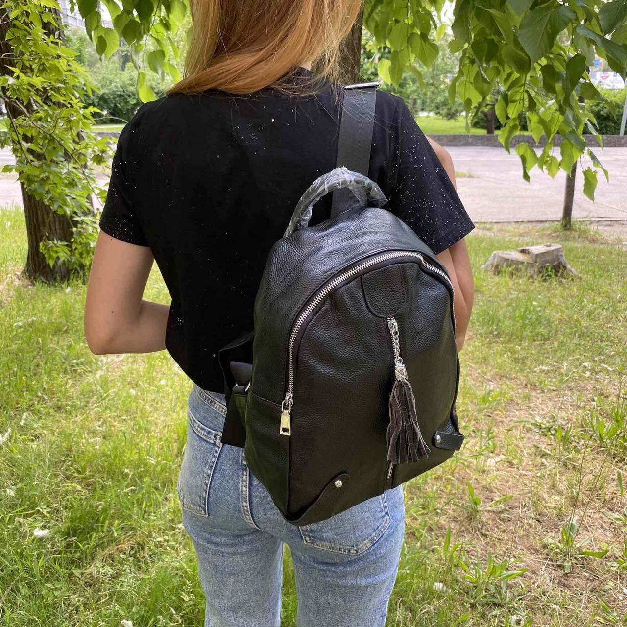Женский кожаный мини рюкзак городской прогулочный рюкзачок из натуральной кожи мини-рюкзак черный "Wr" - фото 5 - id-p2082388855