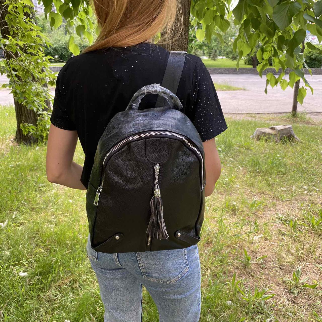 Женский кожаный мини рюкзак городской прогулочный рюкзачок из натуральной кожи мини-рюкзак черный "Wr" - фото 7 - id-p2082388855