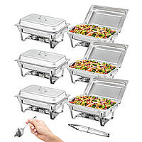 EVOR 6-piece Chafing Dish Professional Set Warming Container Stainless Steel Buffet Set Rectangular 6 x 7.5 L,