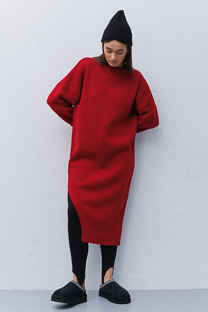 Плаття в'язане міді з розрізом червоне 101945 (2000000122366), фото 1