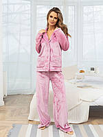 Махровая розовая пижама на пуговицах, размер XXL