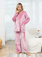 Розовая махровая пижама с карманами, размер XXL