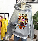 Толстовка оверсайз жіноча худи на флісі з капюшоном, фото 2