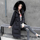 Жіноче зимове пальто пуховик довге з поясом, фото 2