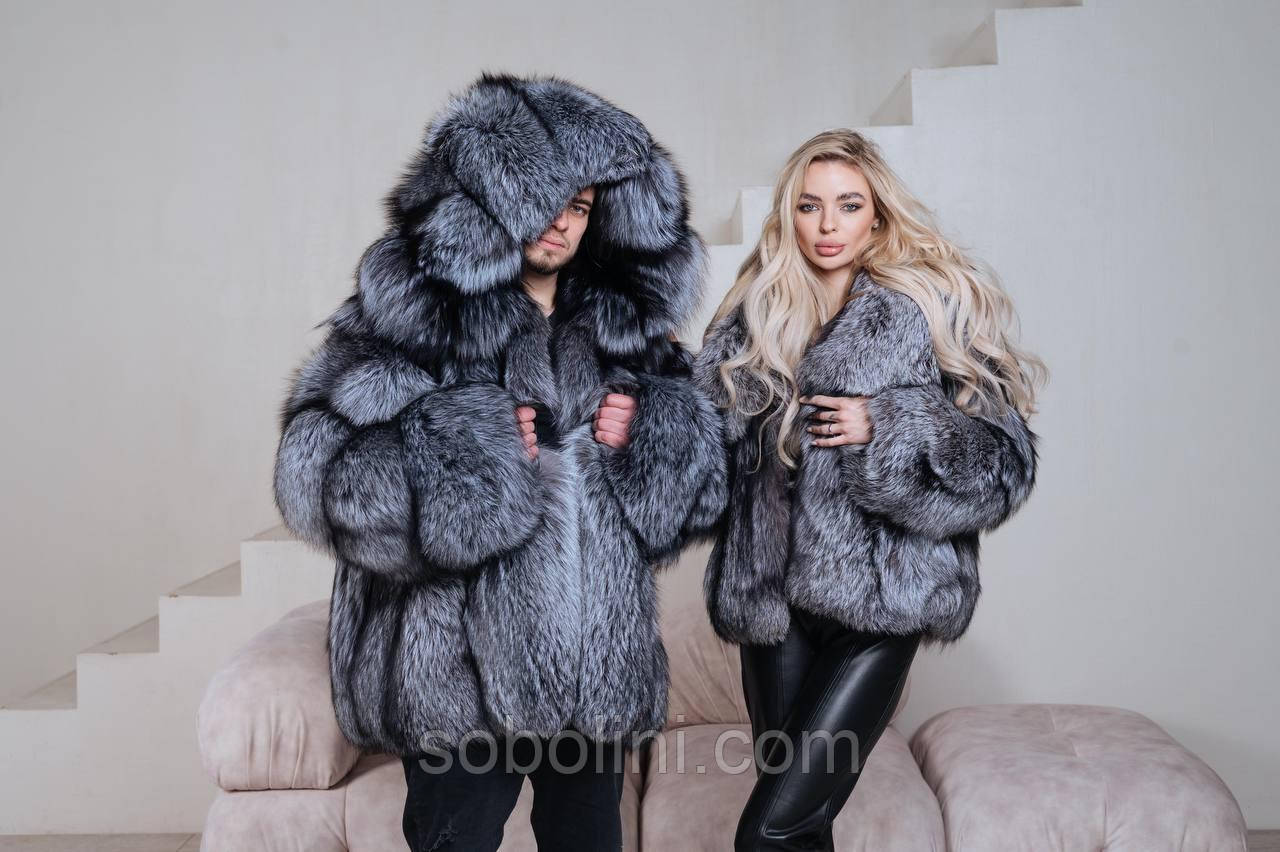 Чоловіча шубка з хутра Чорнобурки Family look 🤗🩶
