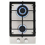 Плита газова дві конфорки неіржавка сталь із чавунною решіткою для вбудовування Luxor PGX 320 SS Turbo Steel, фото 3