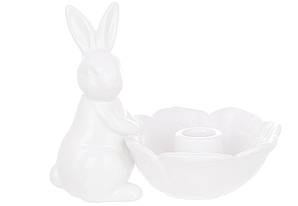 Підсвічник керамічний кролик з квіткою 13 см колір-білий BonaDi 733-597