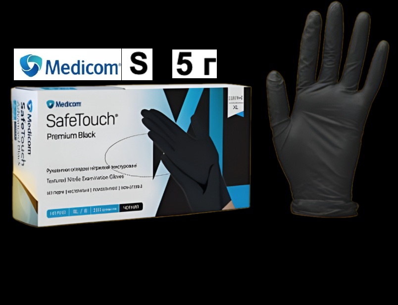 Рукавички нітрилові без пудри Medicom Black M 5 г 100 шт., фото 1