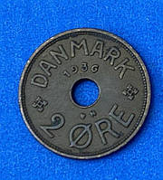 Монета Дании 2 эре 1936 г.