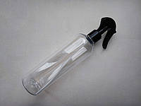 400 мл флакон ПЭТ круглый прозрачный с черным минитриггером для жидкостей, антисептика бутылка