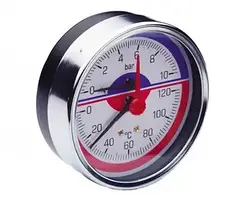 Термо-манометр для вимірювання тиску води та температури заднє підкл. 1/2, аксіальний Ø80 мм 0-10 BAR, 120°'