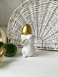 Підставка під яйце/свічник керамічний Bunny, 9 см, колір — білий із золотом 795-203