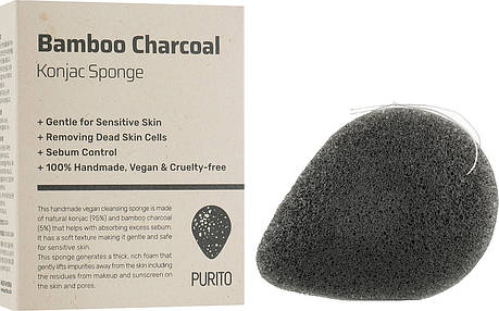 Спонж-конняку з бамбуковим вугіллям Purito Bamboo Charcoal Konjac Sponge 7 g (100750), фото 1
