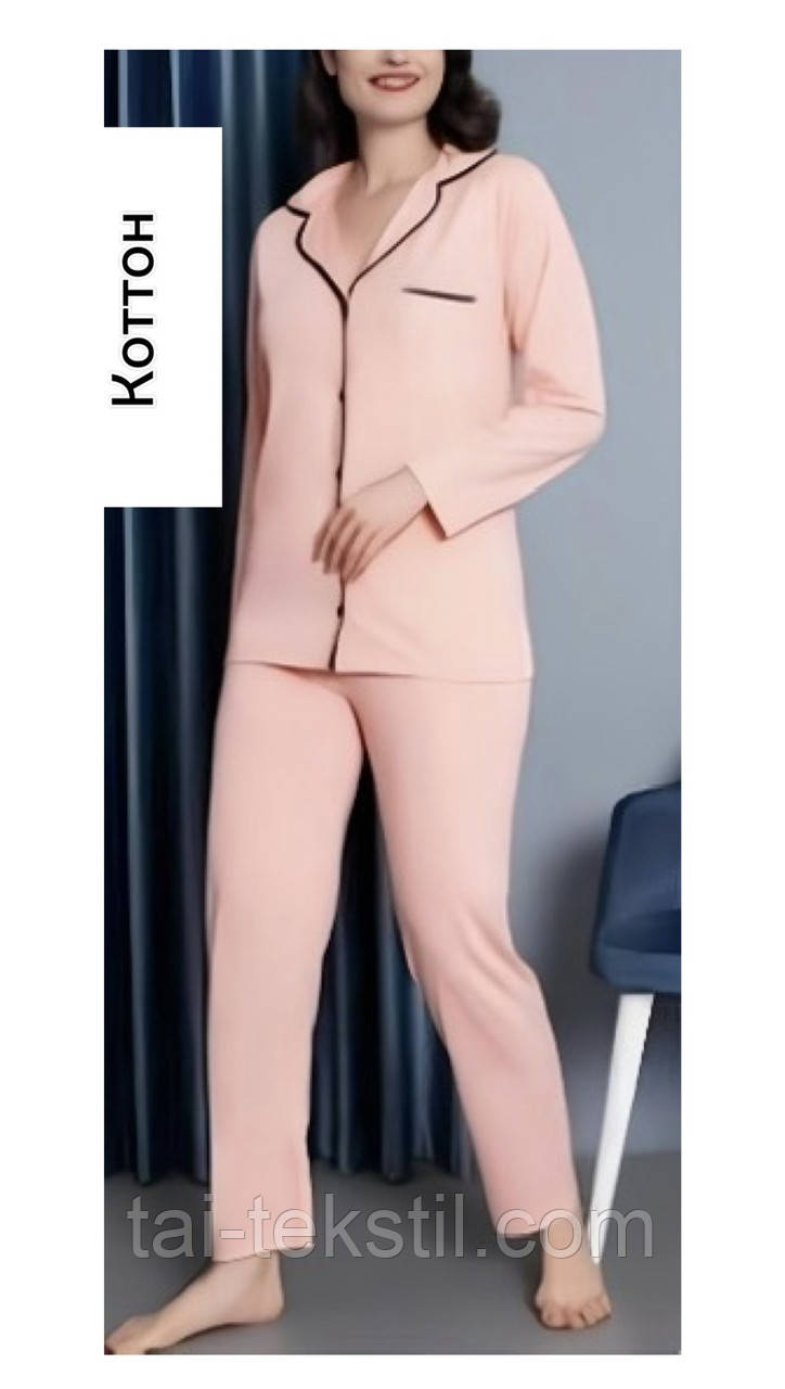 Стильна жіноча піжама на робочих гудзиках якість трикотаж Туреччина M-L-XL-2XL