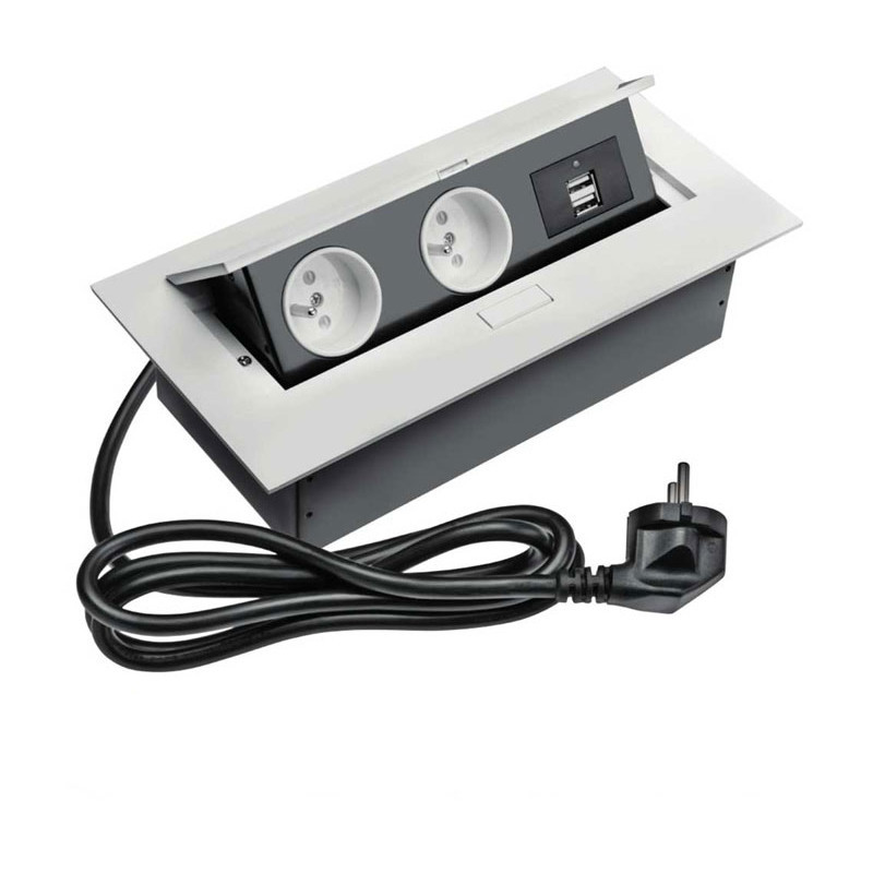 Подовжувач GTV для офісу на 2 розетки із заземленням 2xUSB, Білий + дріт 1,5 метра з вилкою, фото 1