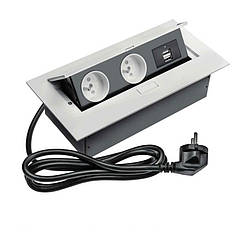 Подовжувач GTV для офісу на 2 розетки із заземленням 2xUSB, Білий + дріт 1,5 метра з вилкою