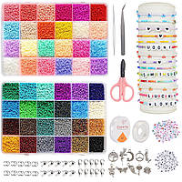 Набор бисера для рукоделия набор из бисера для плетения 35000 шт 48 цветов (буквы подвески ножницы пинцет)